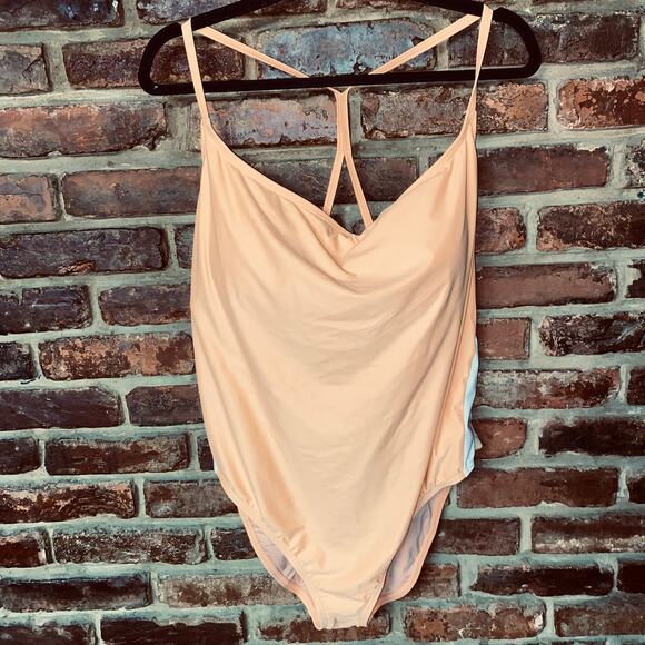 New J. Crew Peach Orange Color Block One-Piece Swim Bathing Suit Women's Size 22 - Picture 2 of 8